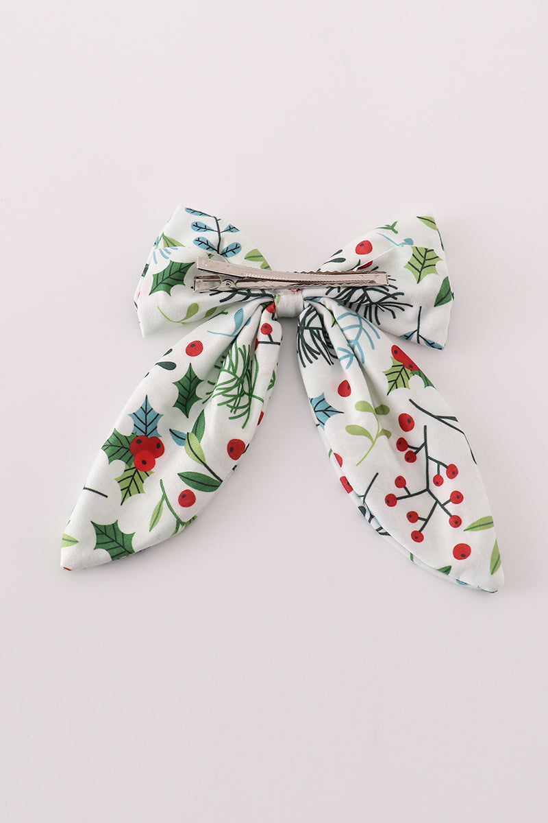 Christmas Print Girls Clip-in Hair Bow