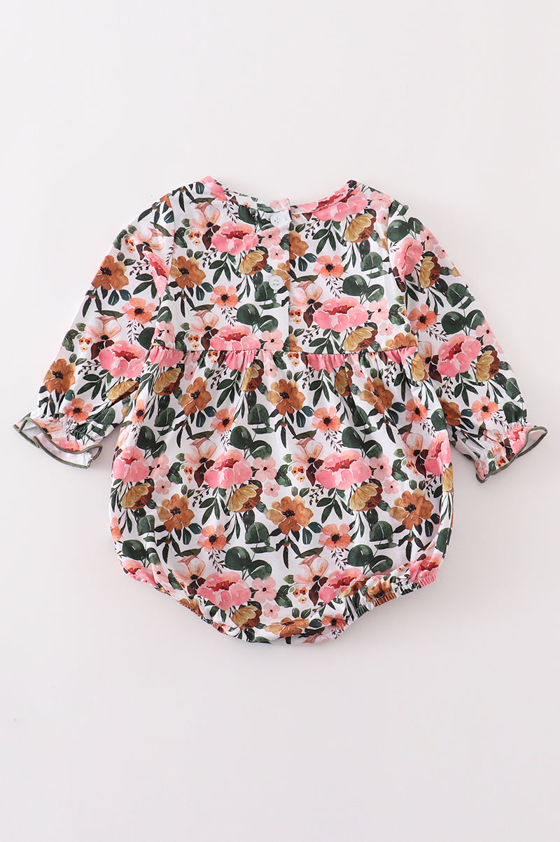 Pink Floral Girls Bubble Romper