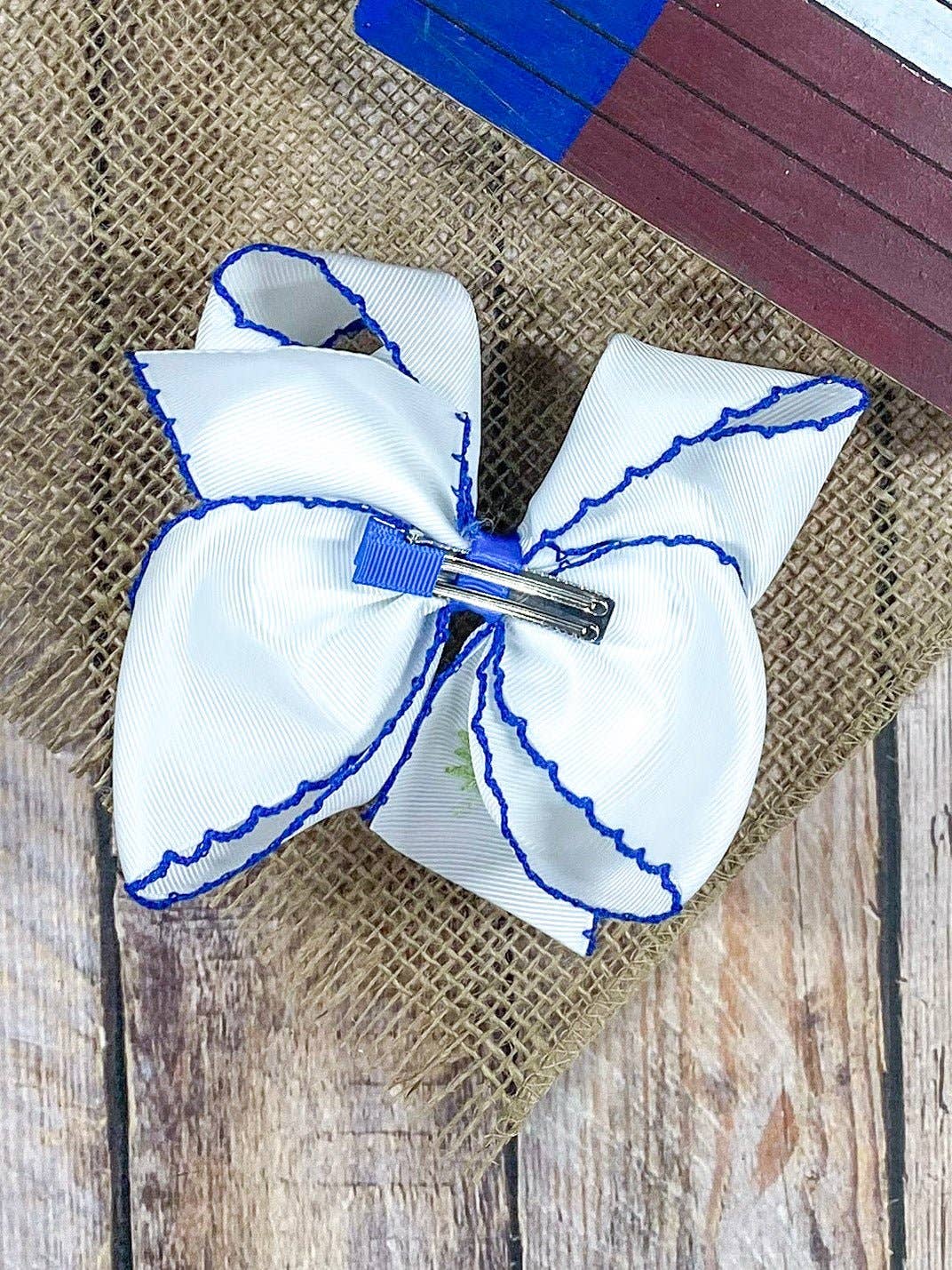 Bluebonnets Embroidered Moonstitch Girls Hair Bow