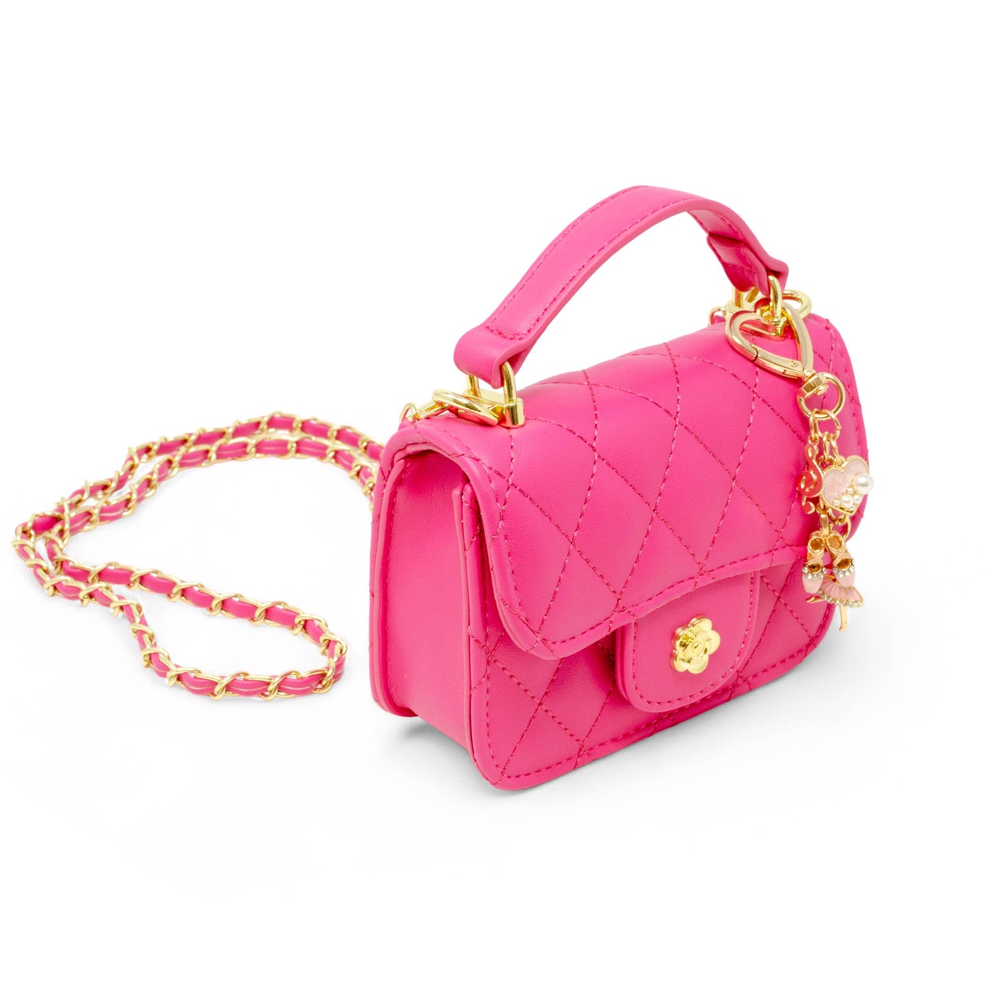 Girls Quilted Ballet Charm Handbag: Hot Pink