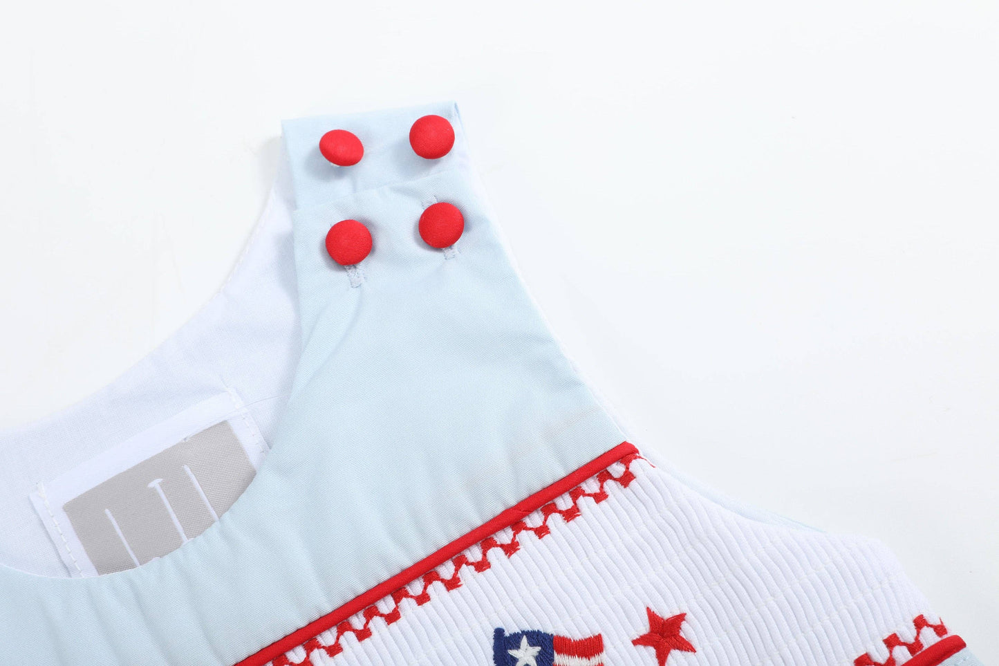 Light Blue USA Flag Smocked Boys Shortalls
