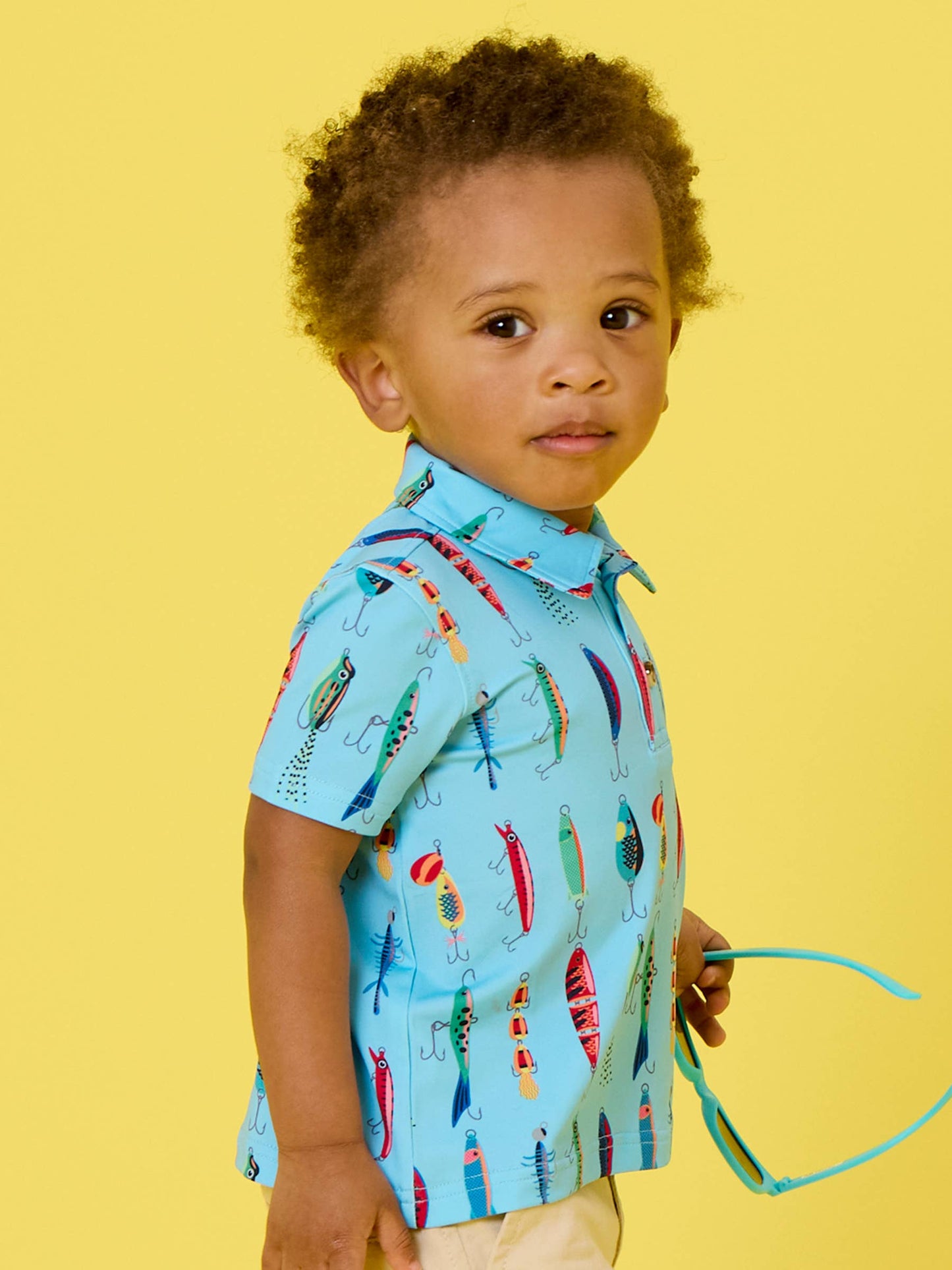 Boys Gone Fishin Knit Short Sleeve Blue Performance Polo