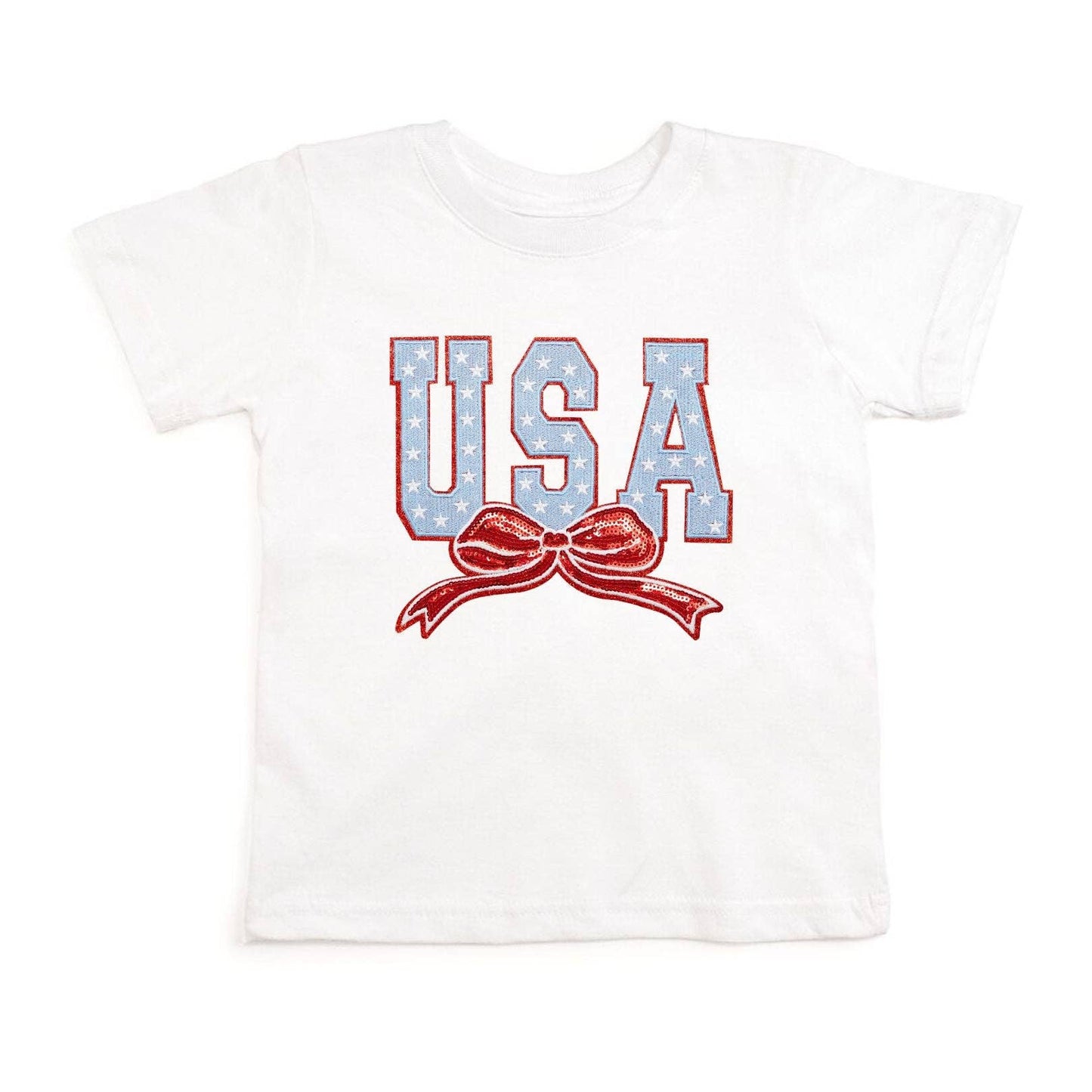USA Stars & Bow Patch Short Sleeve Girls T-Shirt