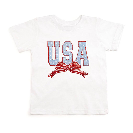 USA Stars & Bow Patch Short Sleeve Girls T-Shirt