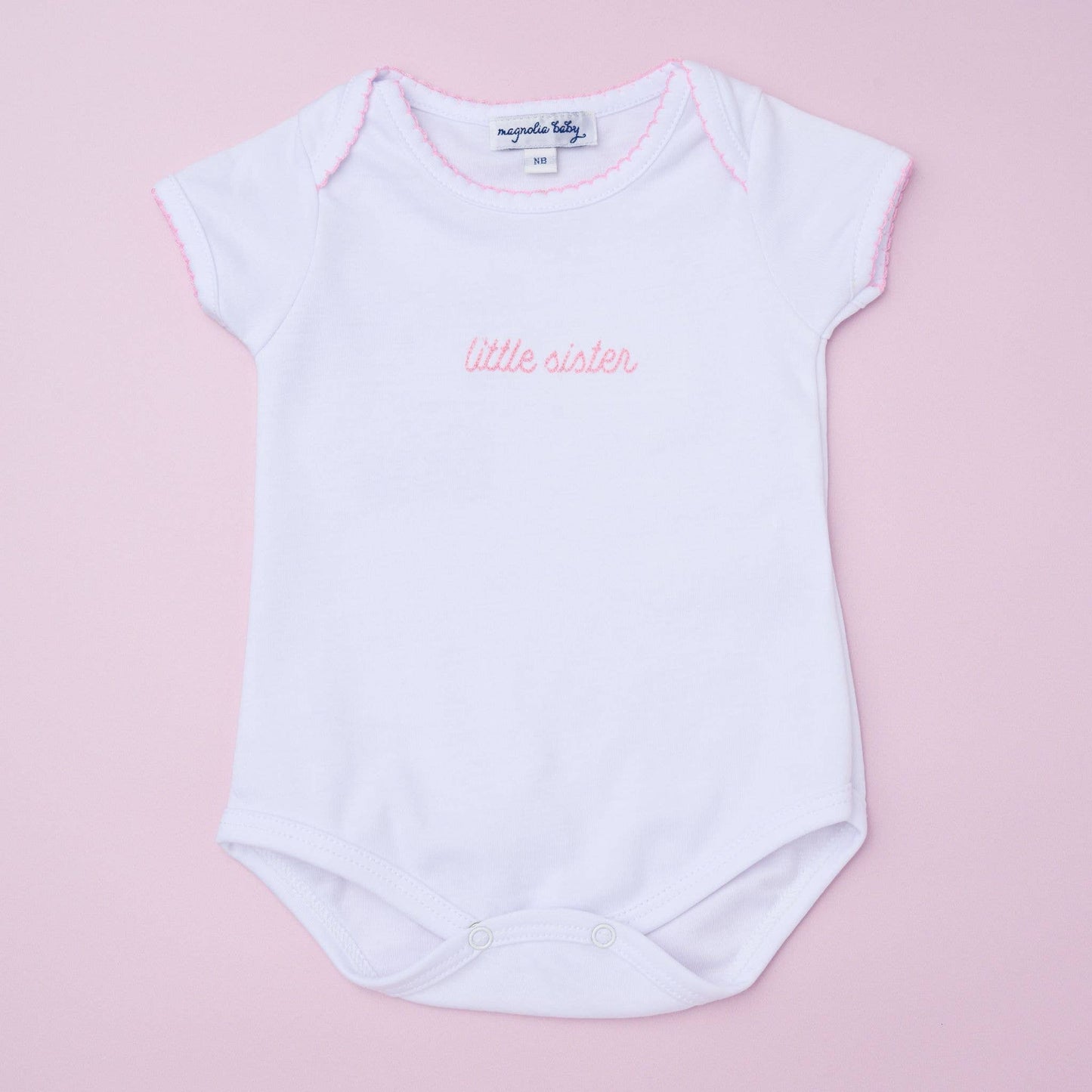 Little Sister Embroidered in Pink Bodysuit