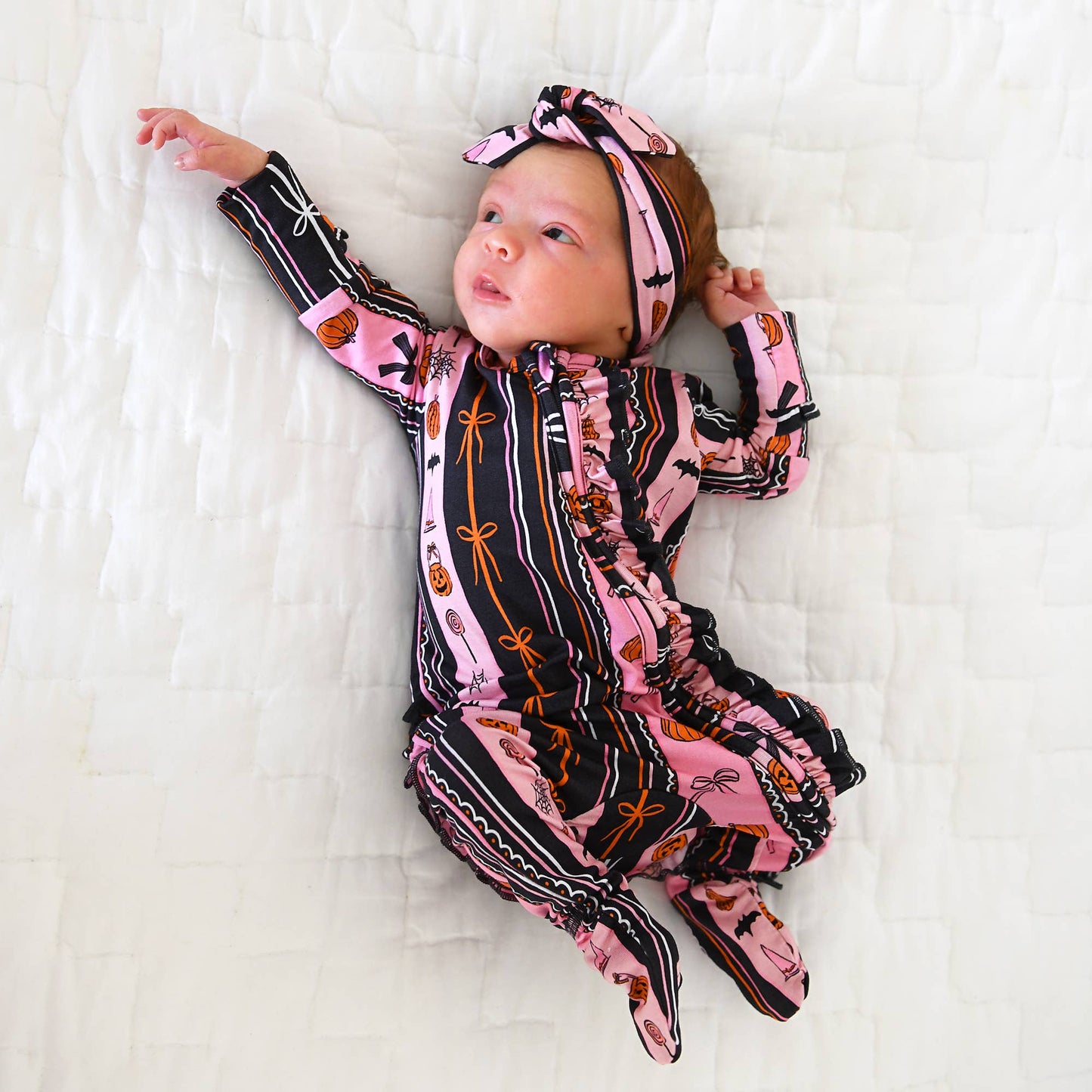 Ruffle Zippy Bamboo Halloween Pumpkins Baby Pajamas