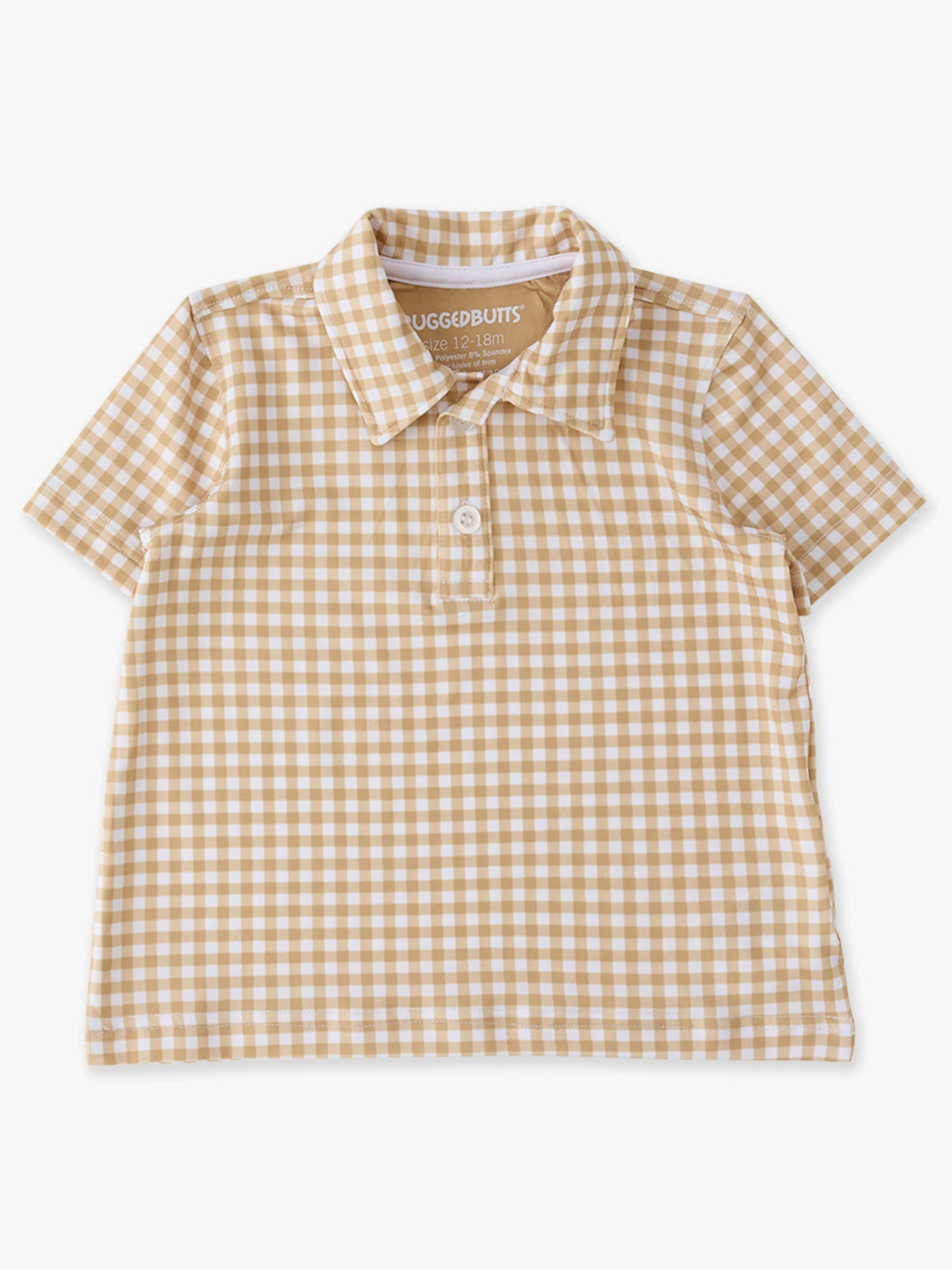Boys Khaki Gingham Knit Short Sleeve Performance Polo