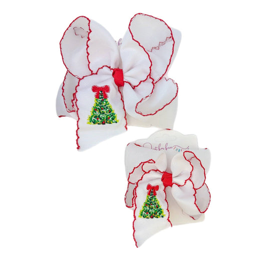 Holiday Christmas Tree Moonstitch Hair Bow: 5.5 inch