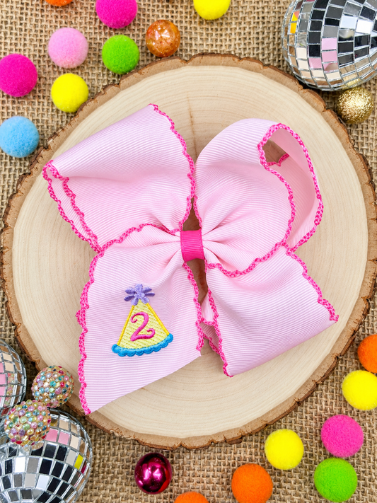 Birthday Girl Party Hat Moonstitch Hair Bow: 2