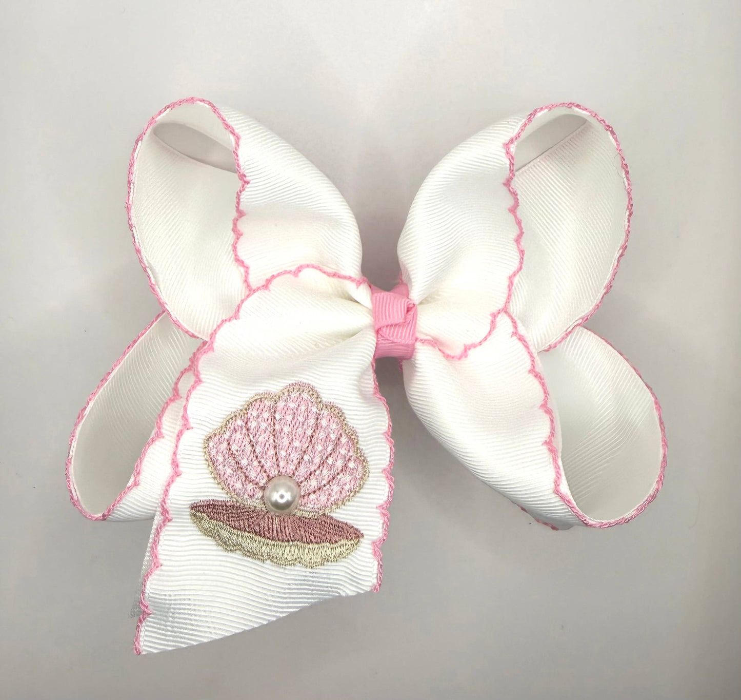 Pearl Seashell Moonstitch Girls Hairbow