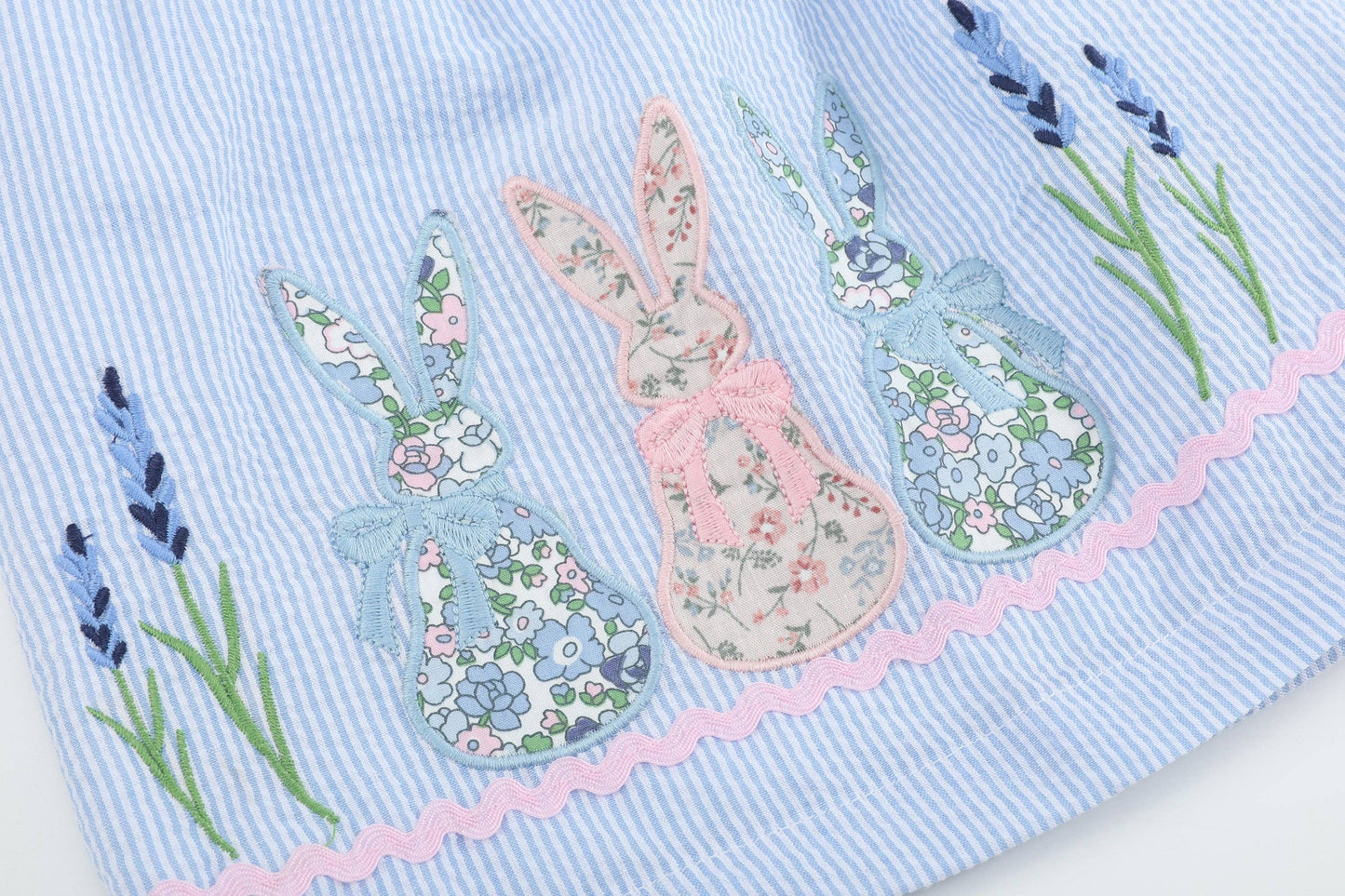 Blue Bunnies Seersucker Girls Dress