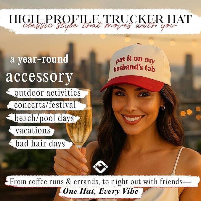 Put It on My Husbands Tab Hat- Beige/Red