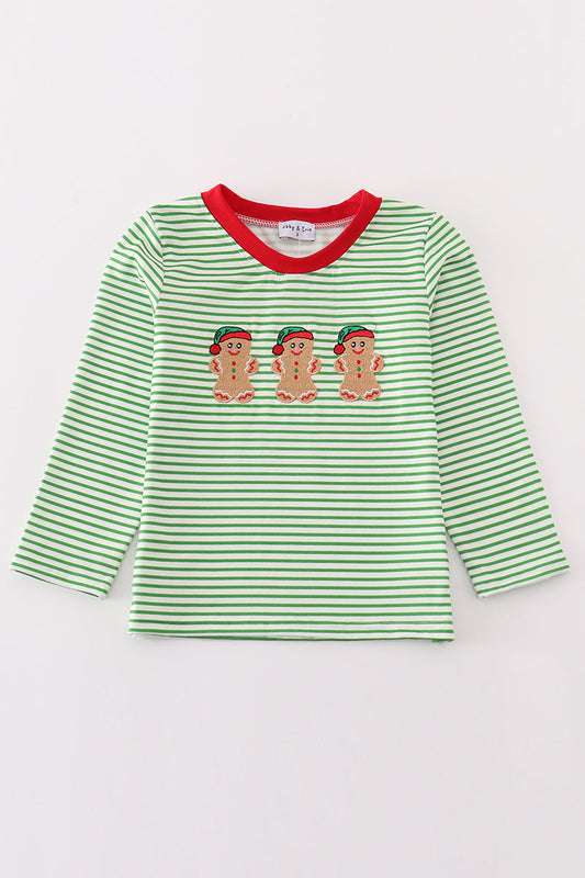 Striped Gingerbread Embroidered Christmas Boys Top