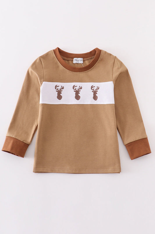 Boys Brown Deer Embroidered Shirt