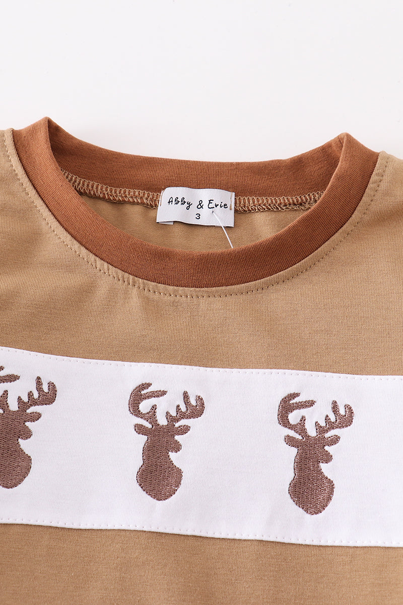 Boys Brown Deer Embroidered Shirt