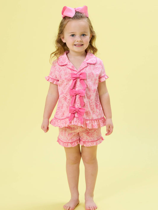 SoftSnooze™ Girls Pink Cottontail Short Sleeve Bow Ruffle Pajama Set