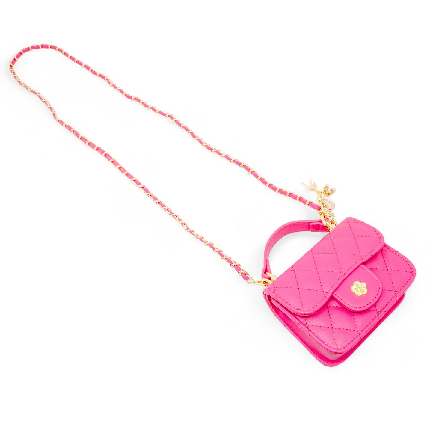 Girls Quilted Ballet Charm Handbag: Hot Pink