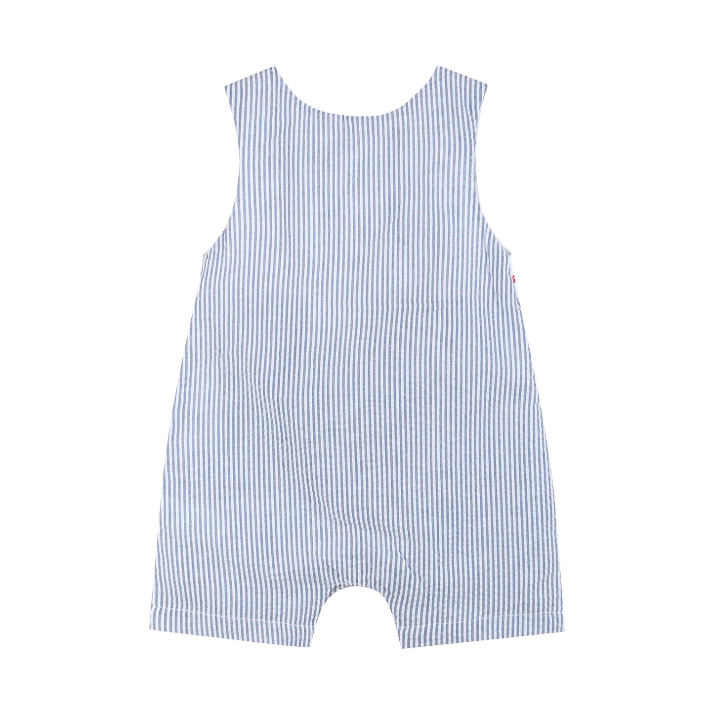 Boys Blue Seersucker Baseball Smocked Shortalls