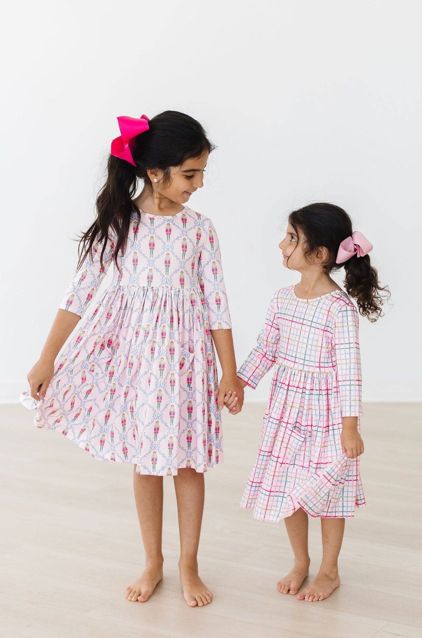 Pink Nutcracker 3/4 Sleeve Pocket Girls Twirl Dress