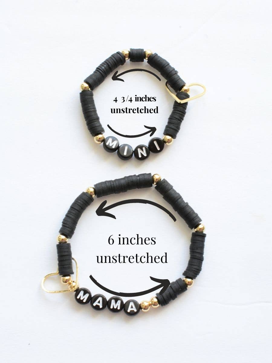 Mama MINI Black and Gold Bracelet Set – Mothers Gift, Matching Jewelry