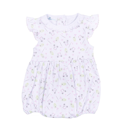 Tiny Tee Time Pink Print Bubble Romper