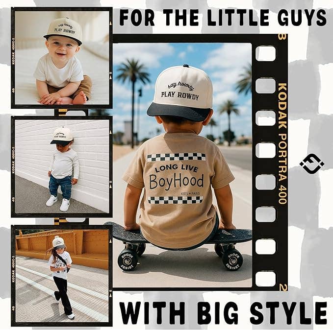 Kids Say Howdy Play Rowdy Cap- Black/Beige