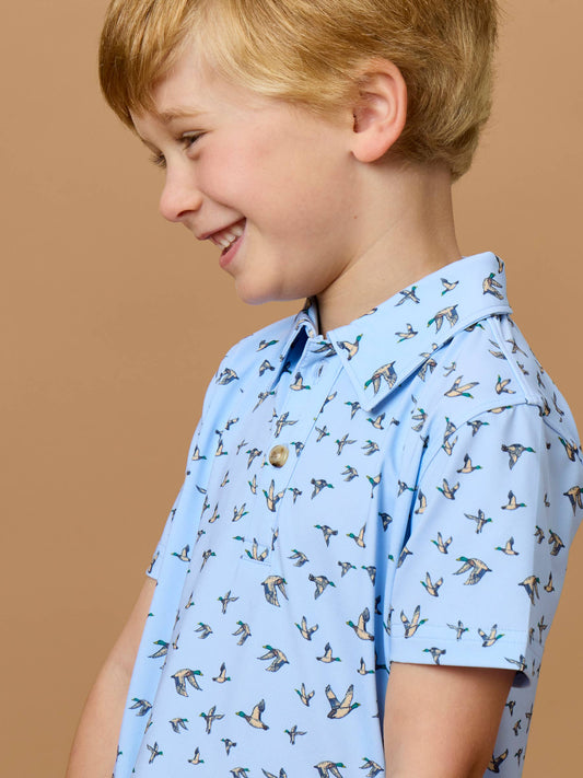 Boys Mallard Skies Blue Short Sleeve Performance Polo