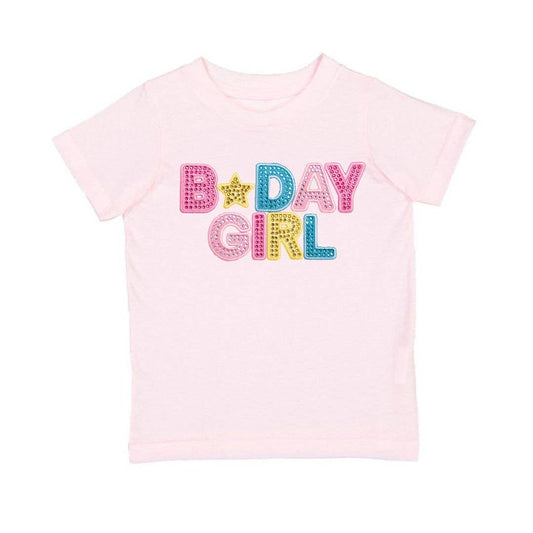 Birthday Girl Rhinestone Patch Short Sleeve Girls T-Shirt