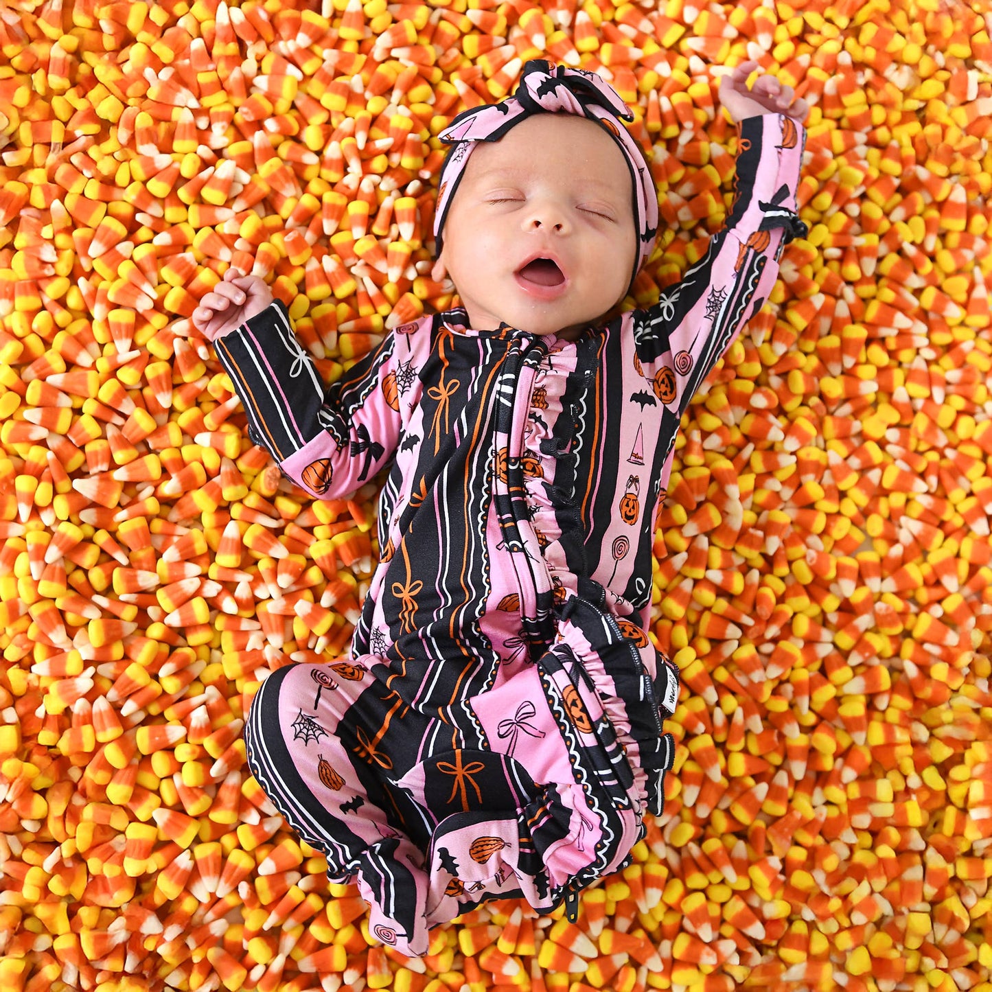 Ruffle Zippy Bamboo Halloween Pumpkins Baby Pajamas