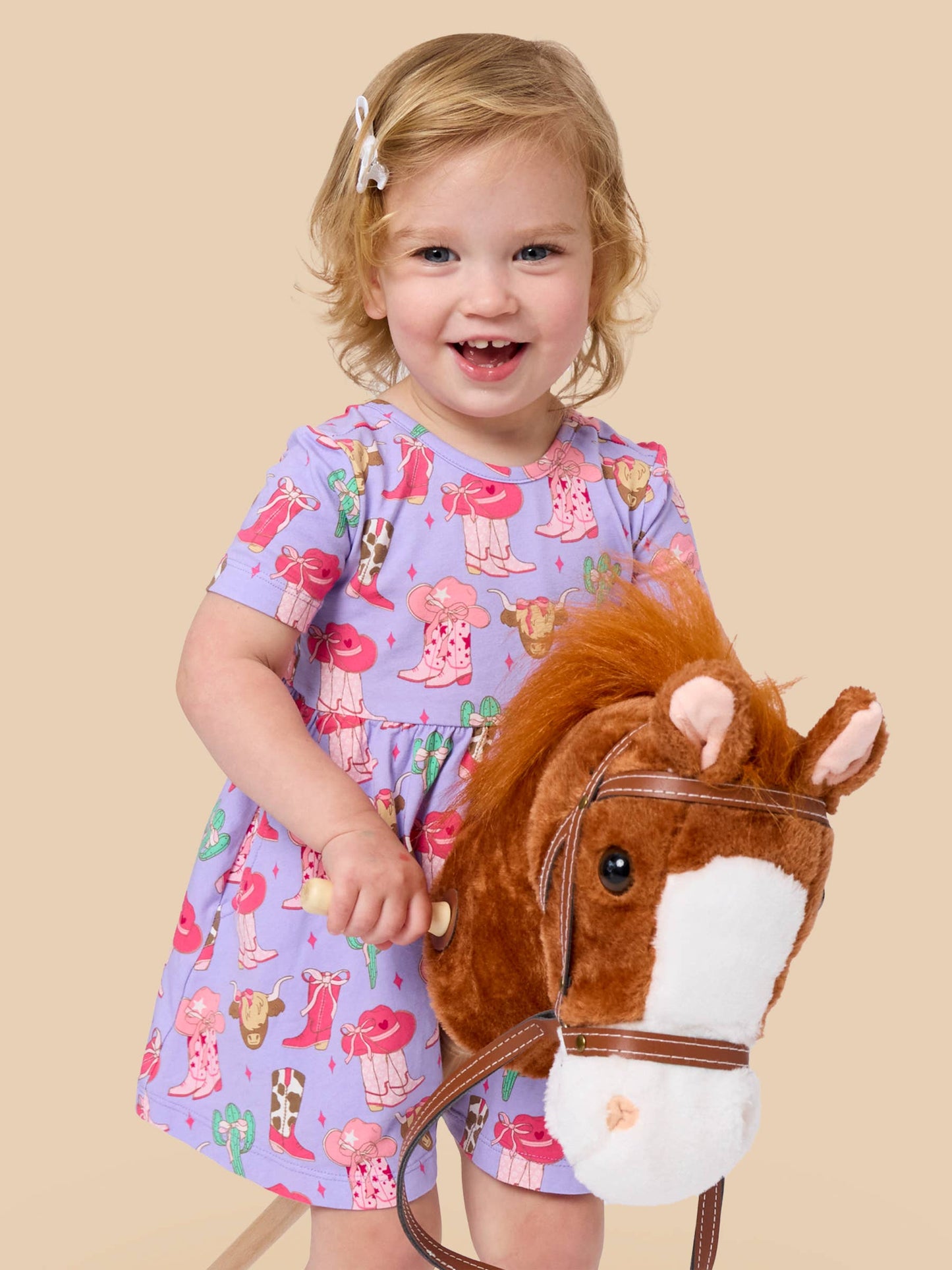 Girls Howdy Darlin’ Short Sleeve Knit Twirl Dress: Purple