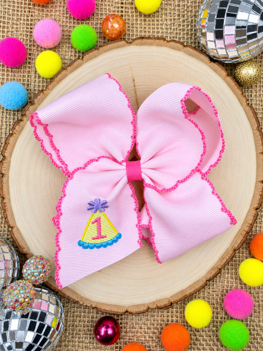 Birthday Girl Party Hat Moonstitch Hair Bow: 1