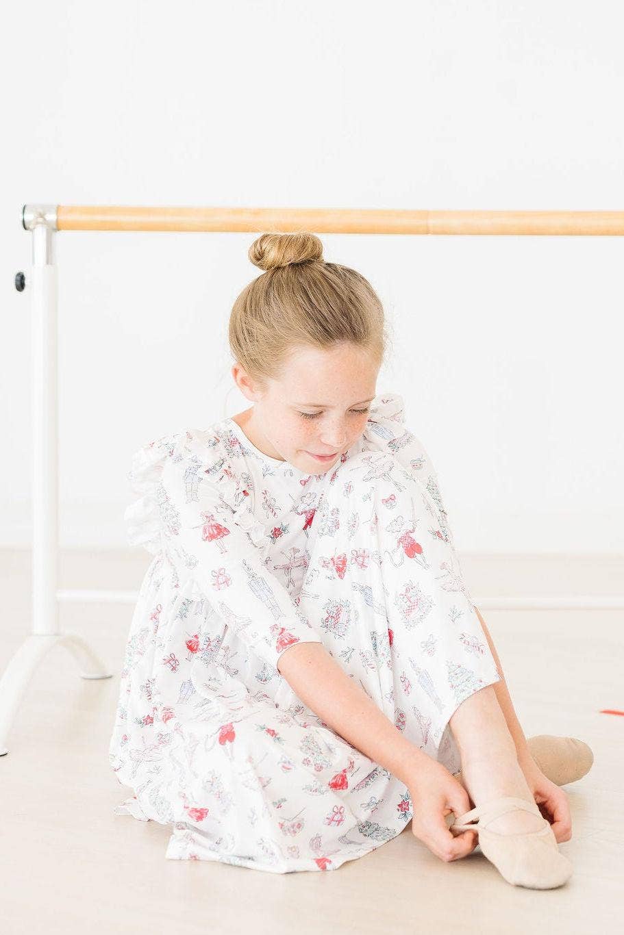 Clara's Christmas 3/4 Sleeve Ruffle Twirl Dress White