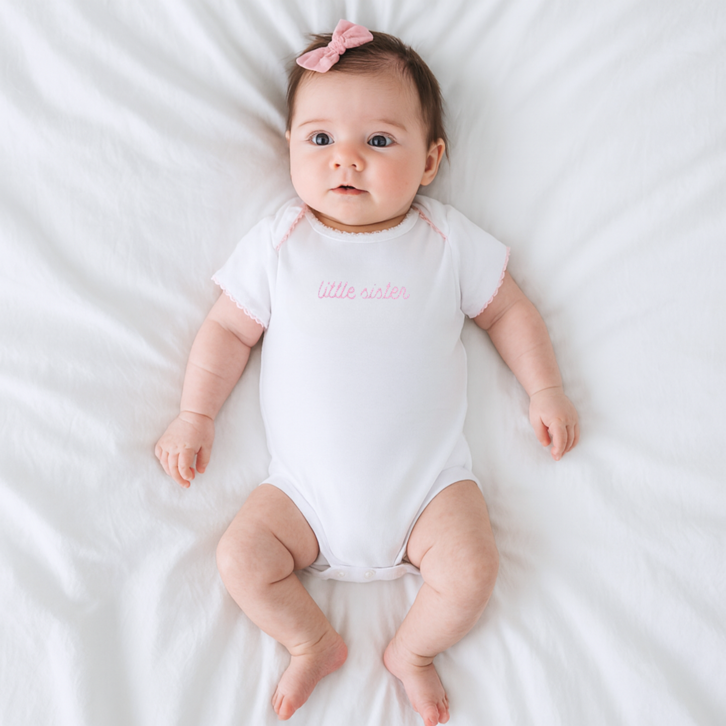Little Sister Embroidered in Pink Bodysuit
