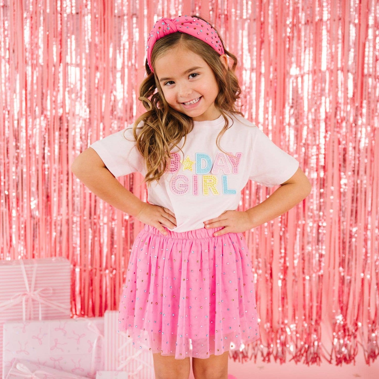 Birthday Girl Rhinestone Patch Short Sleeve Girls T-Shirt