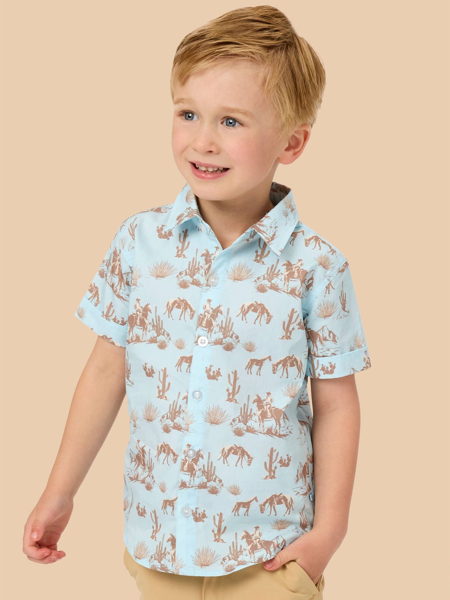 Boys Blue Western Trail Short Sleeve Button Down Shirt