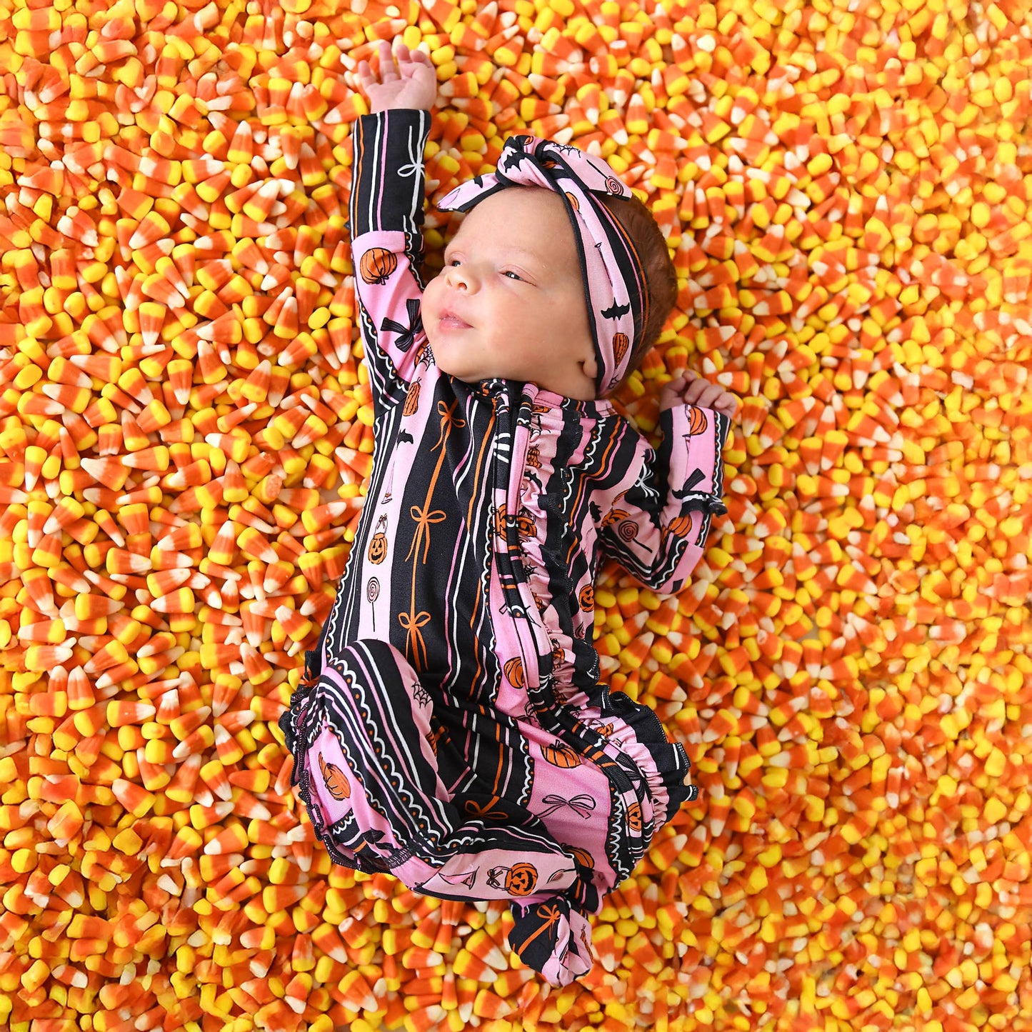 Ruffle Zippy Bamboo Halloween Pumpkins Baby Pajamas