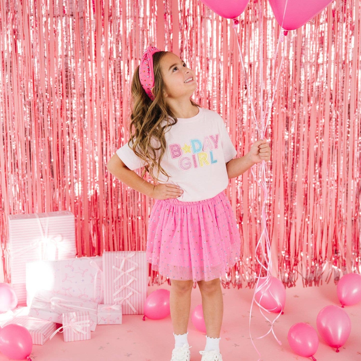 Birthday Girl Rhinestone Patch Short Sleeve Girls T-Shirt