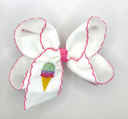 Ice Cream Cone Moonstitch Hairbow