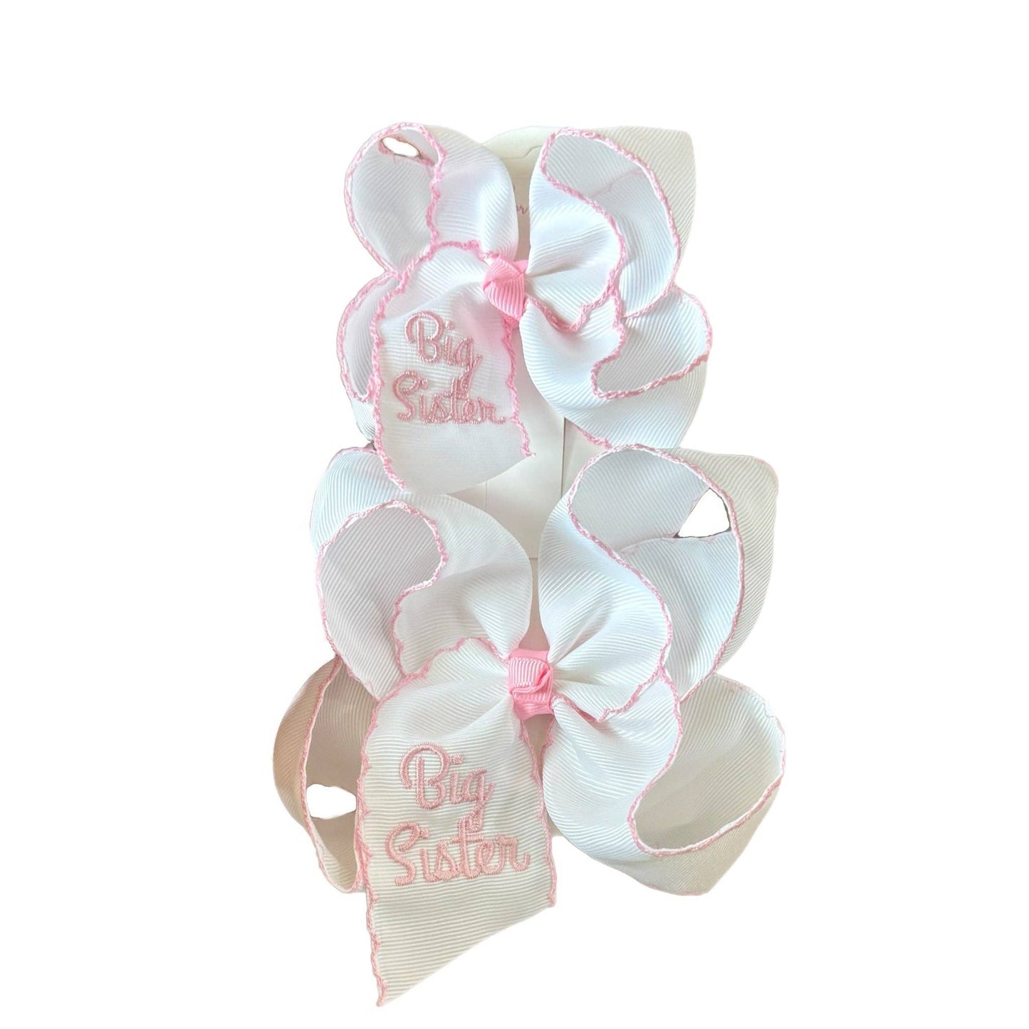 Big Sister Embroidered Moonstitch Hair Bow: Pink / 5.5 inch