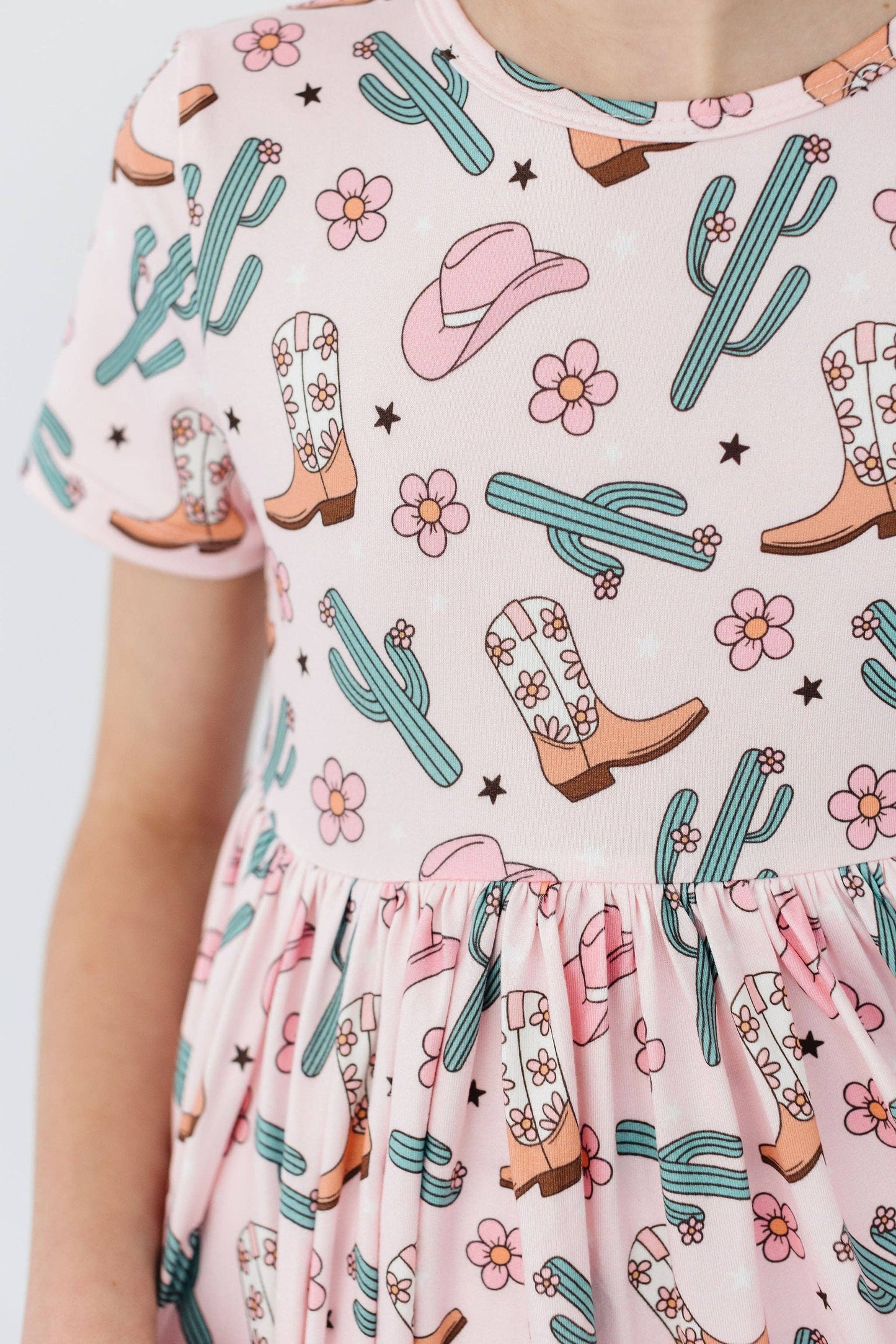 Pink Cactus Cowgirl S/S Pocket Girls Twirl Dress