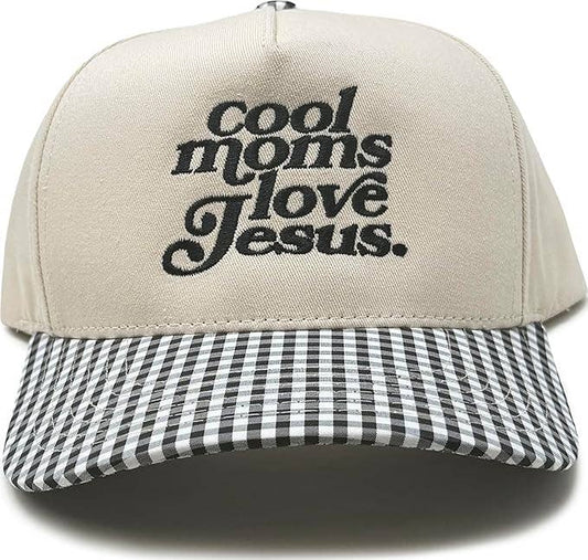 Cool Moms Love Jesus - Gingham Print Beige/Black