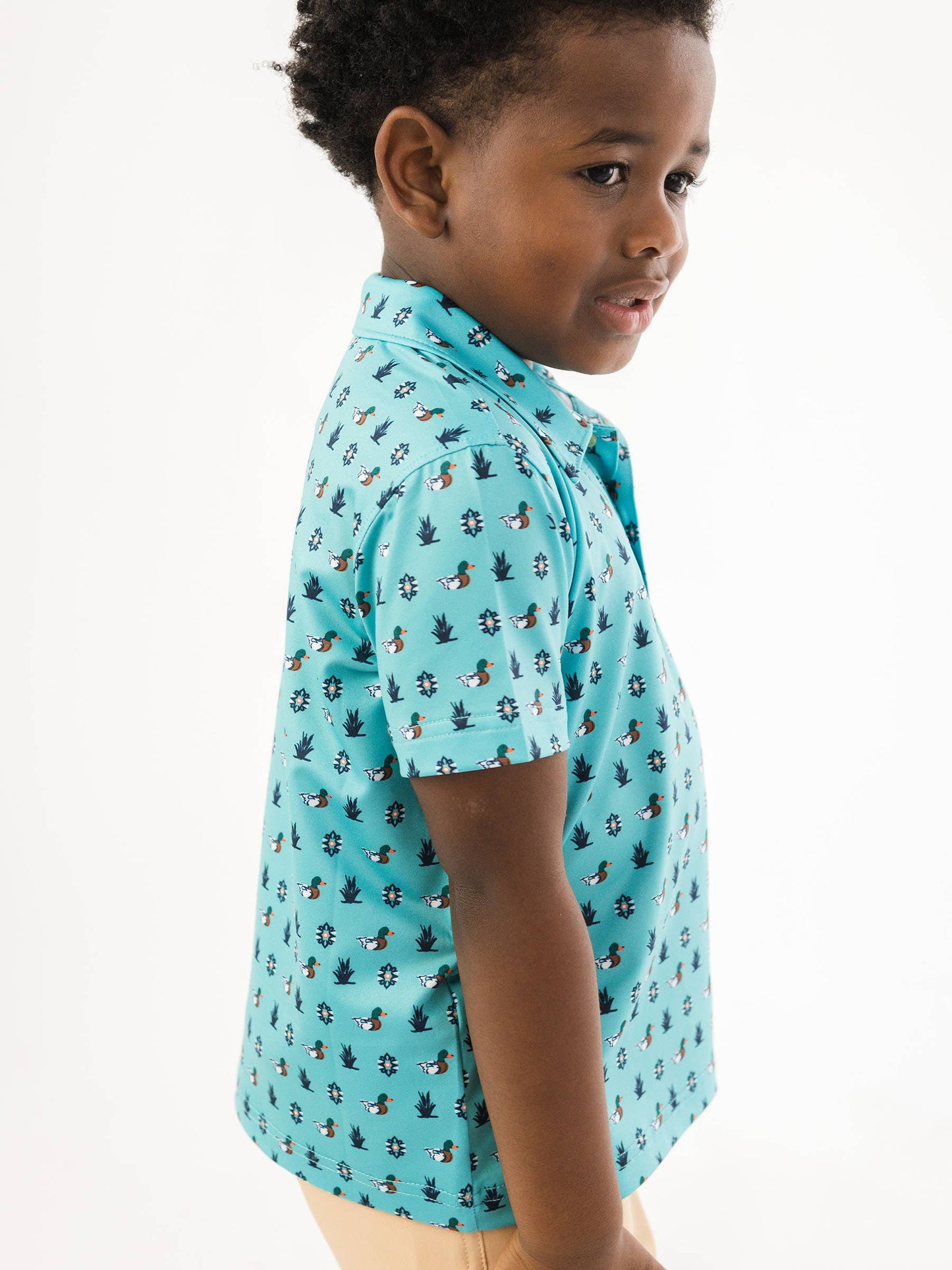 Boys Dapper Ducks Knit Short Sleeve Blue Performance Polo
