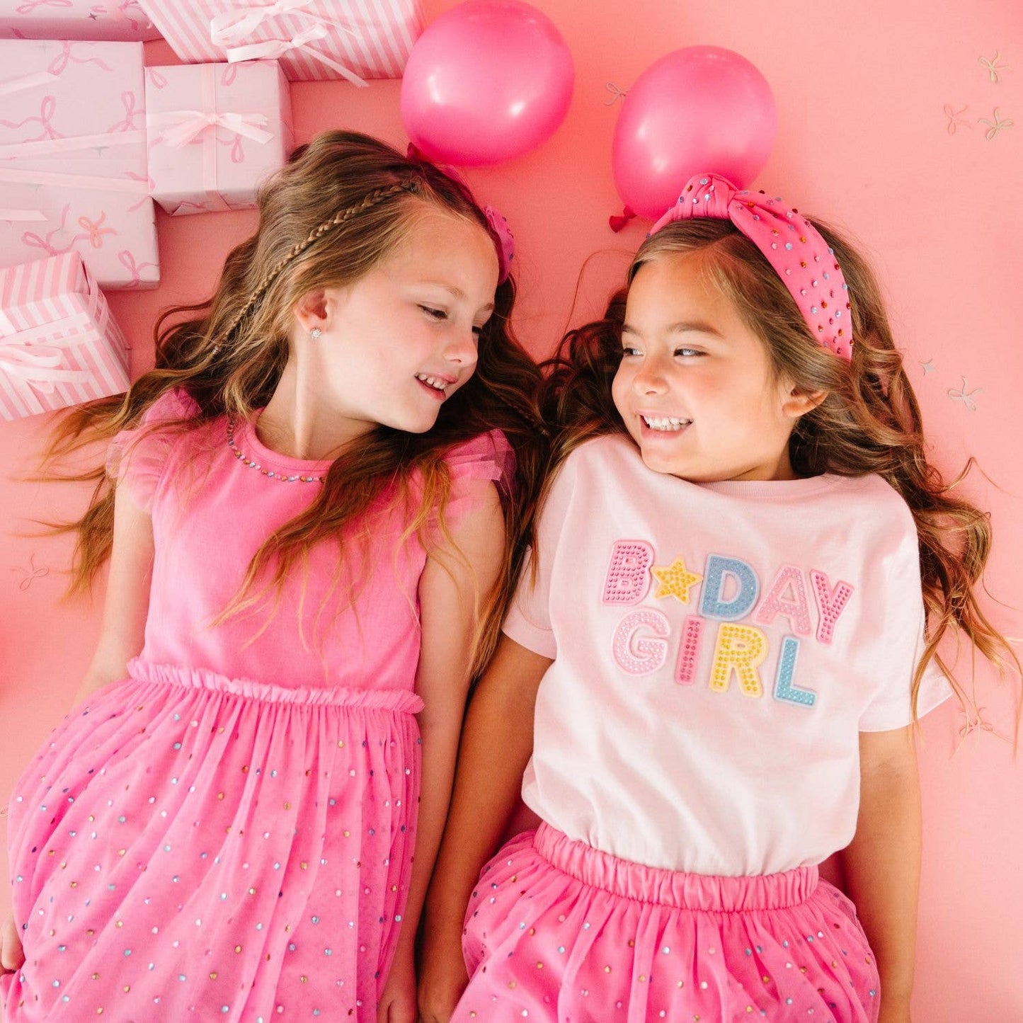 Birthday Girl Rhinestone Patch Short Sleeve Girls T-Shirt