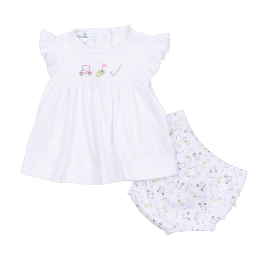 Tiny Tee Time Girls Embroidered Diaper Cover Set