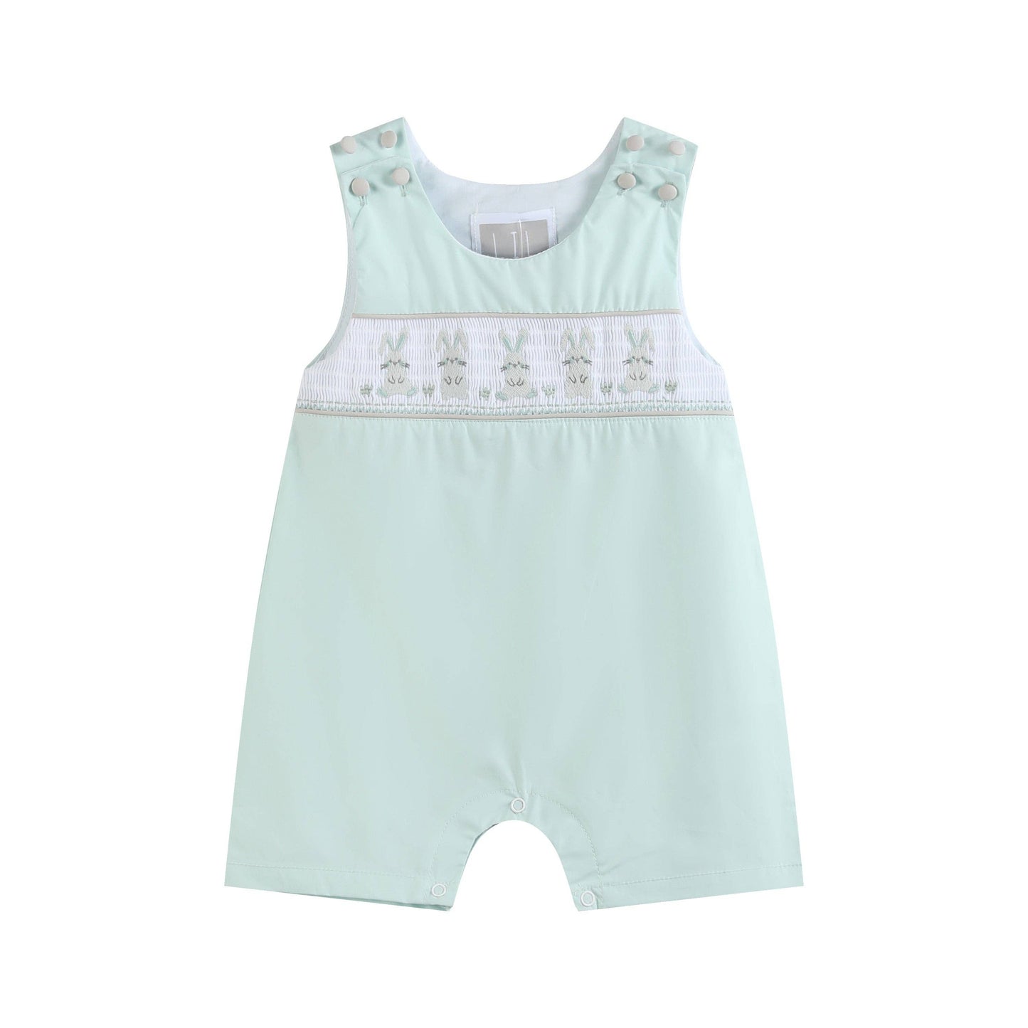 Misty Green Easter Bunny Smocked Overalls