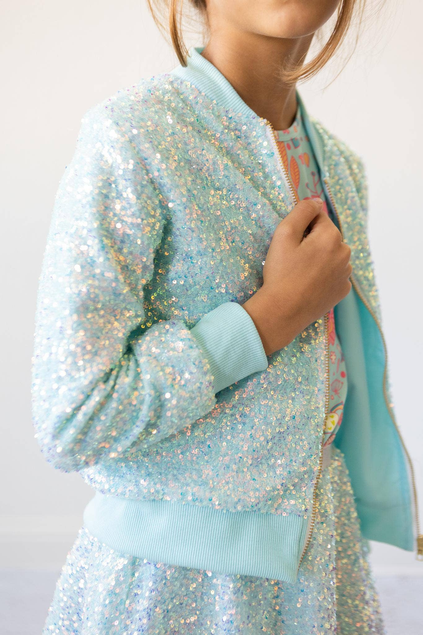 Girls Aqua Sequin Jacket