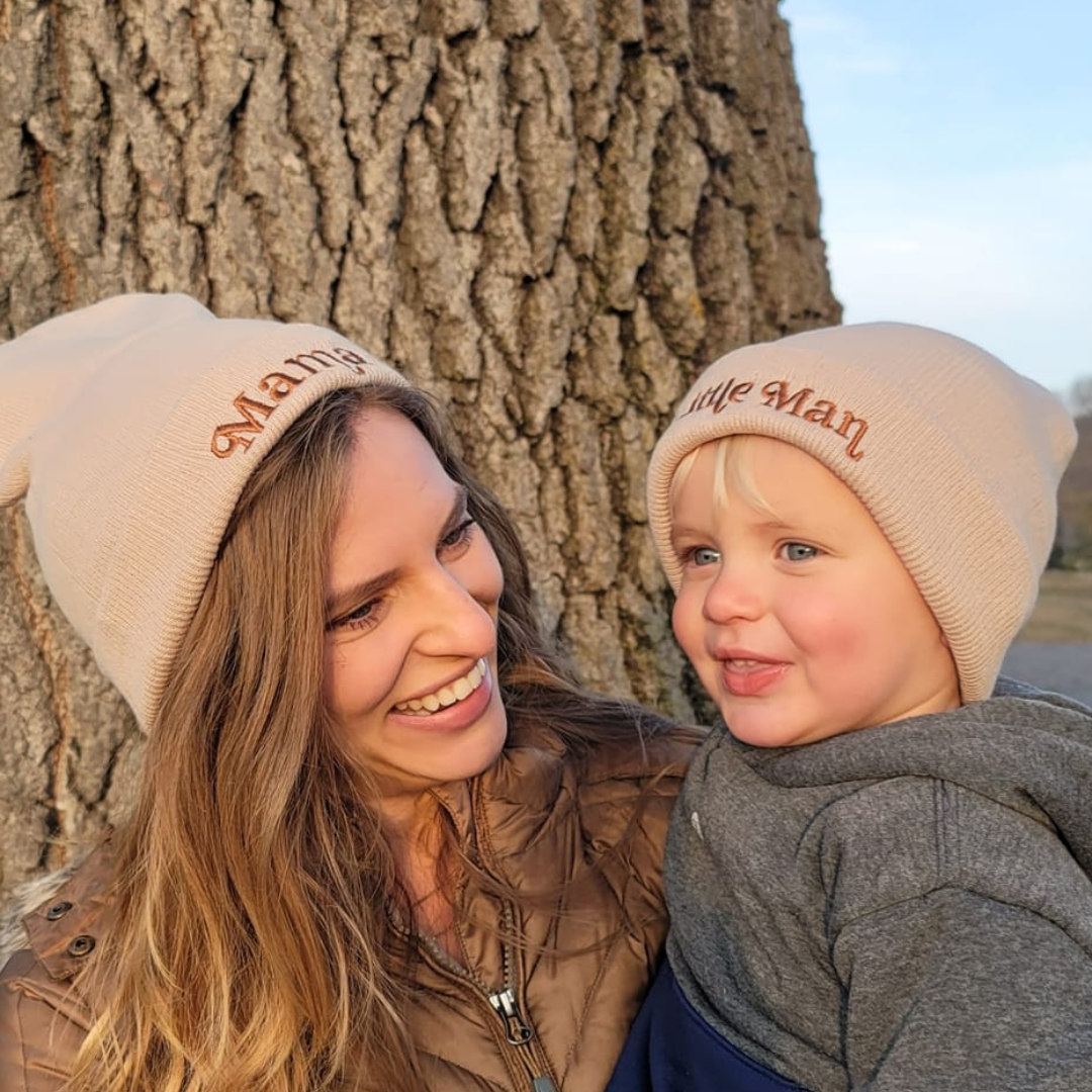 Matching Knit Beanie- Mama- Beige