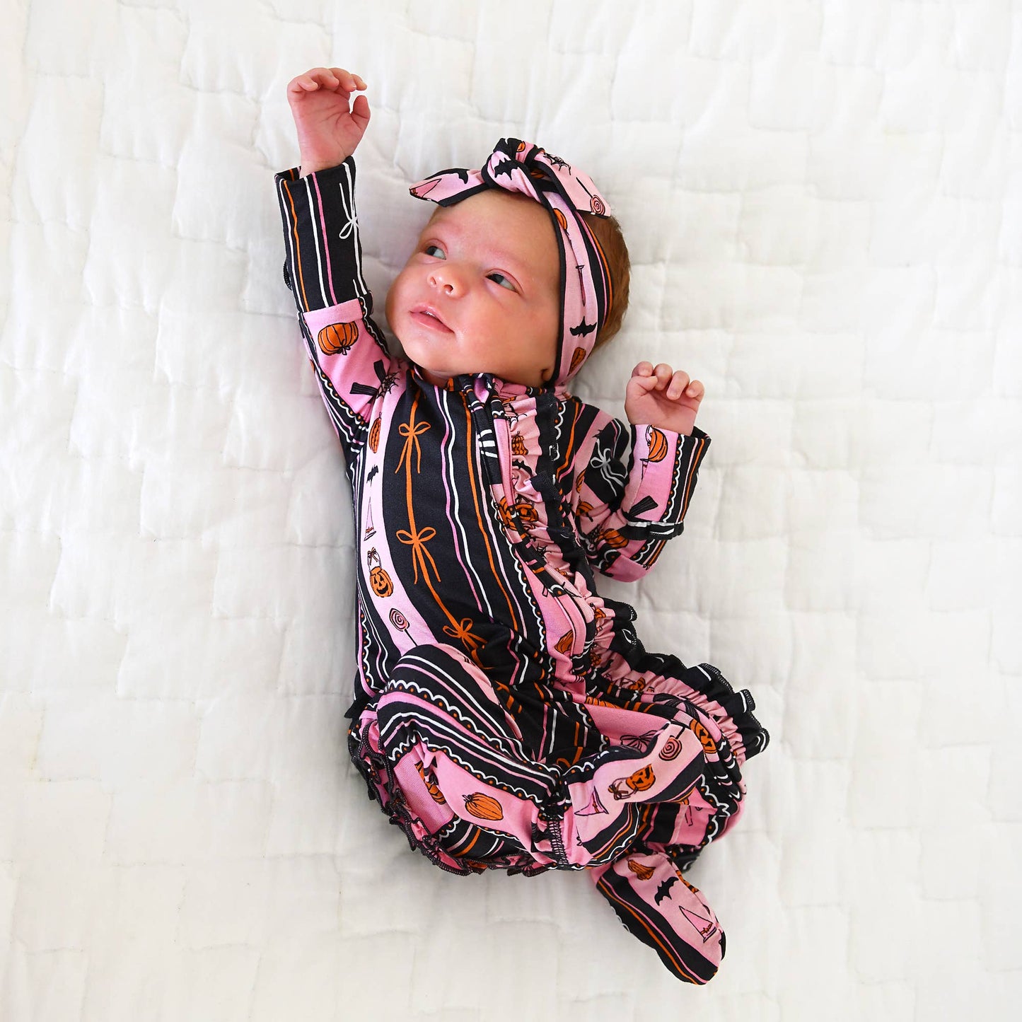 Ruffle Zippy Bamboo Halloween Pumpkins Baby Pajamas