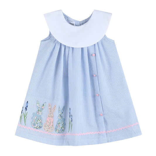 Blue Bunnies Seersucker Girls Dress