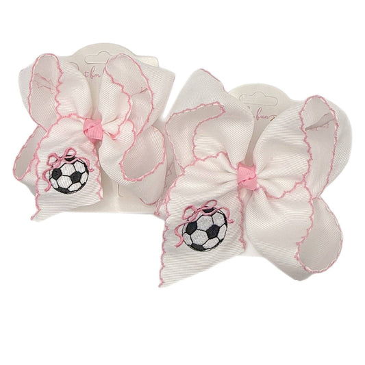 Soccer Ball Embroidered Hair Bow: 5.5 inch